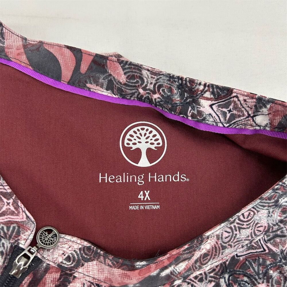Healing Hands Women's 4X Abstract Print Scrub Top Multicolor Short Sleeve - Picture 3 of 5